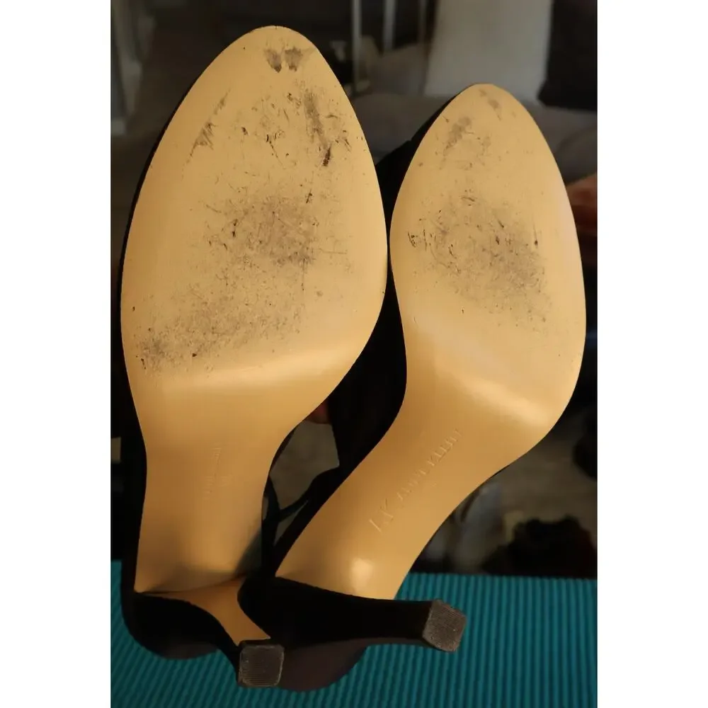 Anne Klein Black Satin Fabric Peep Toe Heel Pump Slingback Bow Party Work 8.5